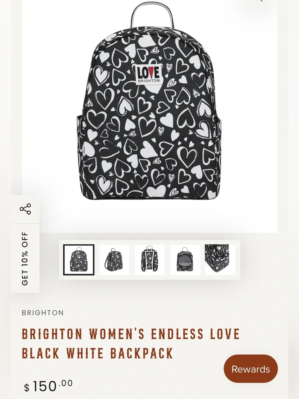 Brighton Endless Love Heart Print Black White Mini Backpack Bookbag NWOT Limited
